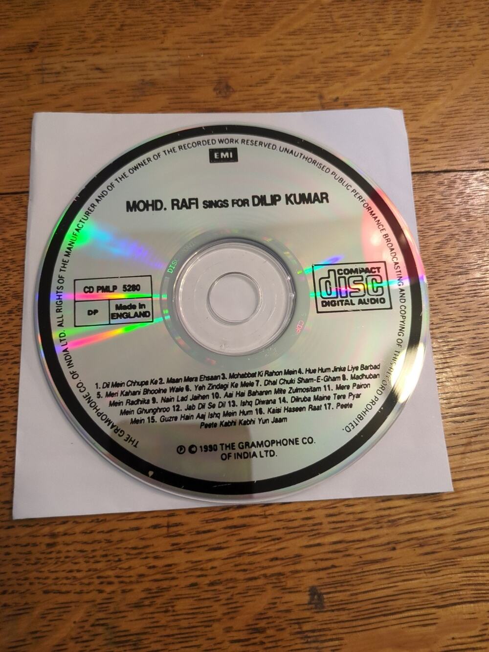 MOHD. RAFI SINGS FOR DILIP KUMAR 1990 Cd Disc Only